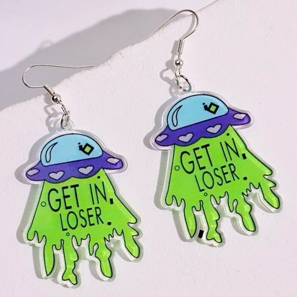 Alien UFO 'Get in Loser' Acrylic Earrings – Halloween Weirdcore Space Jewelry - Picture 12 of 14